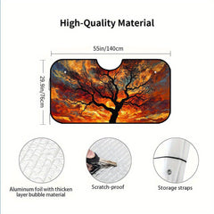 1pc Fiery Sunset Tree Silhouette Car Sunshade Foldable Design Vibrant Orange & Red Art Pattern Perfect for Daily Drives Grocery Runs and Events Easy to Store Enhances Every Ride Car Sunshade