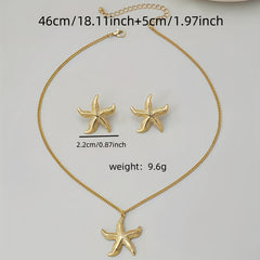 Three Piece Stylish Trendy Starfish Earrings and Necklace Set