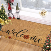 1pc Heavy Duty Coconut Brown Welcome Mat with Elegant Cursive Welcome Lettering & Maple Leaf Design Thick 1.19cm Pile (600g/m²) Non Slip /Outdoor Mat Beige/Brown Leaf Pattern Mat for Front Door Porch RV Pet Friendly