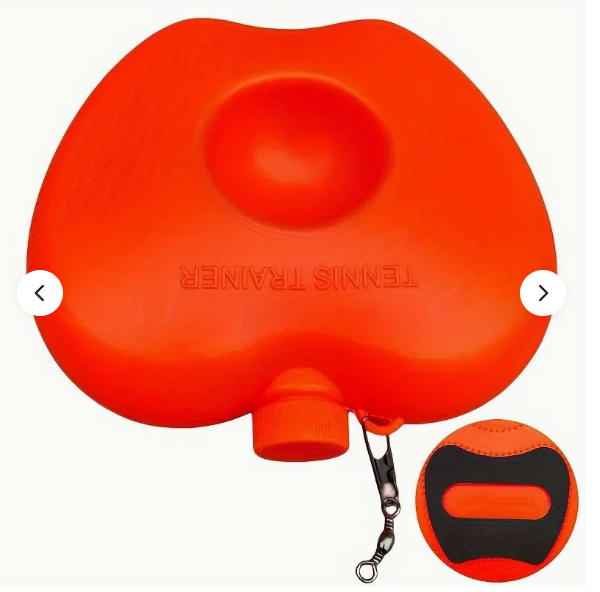 Solo tennis trainer with rebound ball - high refractive index plastic, yellow, includes rubber band base for water and sand filling - suitable for beginners and seniors  Apple base non-slip (orange 1) + reverse hook