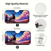1pc Sunset Deer Landscape Design Car Windshield Sunshade Foldable Sun Visor with Artistic Pattern Perfect for Workday Driving Scenic Routes and Weekend City Breaks Universal Fit for Sedans SUVs and Travel Ready Vehicles