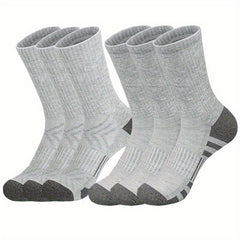 6pcs Men's Crew Socks Breathable Comfort Fit for Sports & Casual Wear Solid Color Polyester