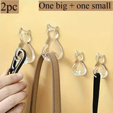 2 in 1 Large & Small Cat Tail Wall Mounted Adhesive Hooks No Drill Installation Transparent Waterproof Suction Cups Space Saving Durable Plastic Over Door/Hook Storage Organizers with Cute Cat Tail Design for Bathroom Bedroom Dorm Porch Easy Peel