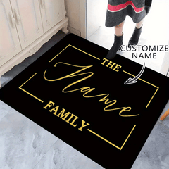 1pc Personalized Name Family Mat Custom Name/Text & Golden Luxury Mat with Golden Lettering Non Slip Backing Machine Washable Indoor/Outdoor Entryway Living Room Kitchen Hallway Bathroom Elegant Home Decor Mat For Christmas Halloween