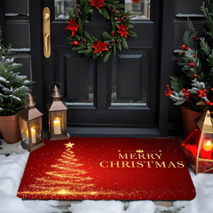 1Pc Red & Golden Glitter Christmas Welcome Doormat With
