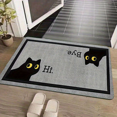 Cute Black Cat Doormat With "B&K Hi" Design