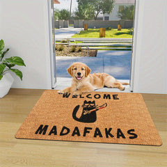 1Pc Gothic Black Cat Welcome Mat 1.02Cm Thick Fleece