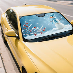 1pc Festive Winter Snowman Car Sunshade Foldable Windshield Cover with Snowy Scene Print Durable Polyester for SUV Sedan and Truck Ideal for Winter Travel & Gifting Winter Car Accessories