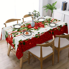 Christmas Poinsettia Floral Tablecloth with Red & White Snowflake Pattern Red/Green Holiday Table Cover Durable Fabric for Weddings Parties Everyday Dining Easy Clean Square Tablecloth for Christmas Decorations Festive Poinsettia Design with Holly
