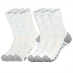 6pcs Men's Crew Socks Breathable Comfort Fit for Sports & Casual Wear Solid Color Polyester