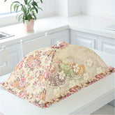 1pc Premium Floral Food Cover Foldable Large Capacity Rectangular & Round Shape Insect & Dust Proof Mesh Fabric Tent with Pink Roses Green Leaves Design for Kitchen Outdoor Picnic BBQ Picnic Blanket Durable Plastic Coating