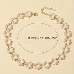 JQ7221 Women's Retro Minimalist Imitation Pearl Necklace Golden Tone Chain with White Imitation Pearl Lightweight Elegant Clavicle Chain for Daily Wear & Parties Timeless Versatile Jewelry Gift Party Accessory Casual Chic Accessory Trendy Style De