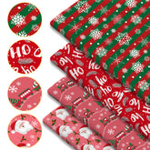 1 Roll Extra Long Christmas Fabric Roll Large 149.86x49.99cm Red & Pink Holiday Party Decorations with HO HO Text Snowflakes Holly Bows Pre Cut Crafting Cloth for DIY Tablecloths Gift Wrapping Garlands Durable Fabric for Wreaths Stockings Dec