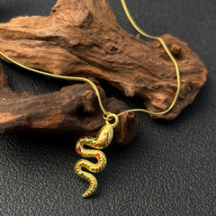 18K gold plated Plated 304 Stainless Steel Snake Pendant Necklace for 18K gold plated Snake Chain Green & Red like Eyes Luxury Chinese Zodiac Jewelry Gift for Wife Girlfriend (Valentine's/Christmas) Year Round Wear Durable Snake Scale for Teenage