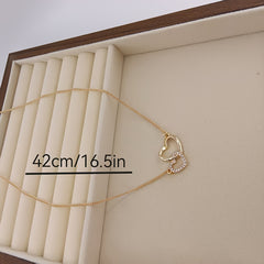 1pc Elegant Japanese & Korean Style Golden Plated Double Heart Necklace with Sparkling Rhinestones Chic Clavicle Chain for Daily Wear & Parties Valentine'S Day Gift Valentine Jewelry|Elegant Necklace|Zinc Alloy Necklace