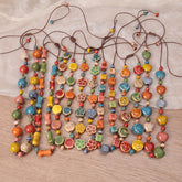 Bohemian Style Ceramic Pearl Adjustable Necklace Handmade High Temperature Fired Multicolor Rose Pattern Gemstone Versatile Sweater Chain. Bohemian Fashion Jewelry Perfect for Daily Wear and Special Occasions Ideal Gift for Valentine'S Day Mother'