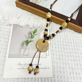 Handmade Bohemian Ceramic Bead Necklace with Ceramic Pendant & Hand Wrapped Cord Multi Color Earthy Beads (Turquoise/Coral/Black/Brown) Women’s Boho Mother’s Day Chinese New Year Durable Clay Bead Chain