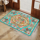 1Pc Elegant Blue Floral Doormat Soft Absorbent Non Slip