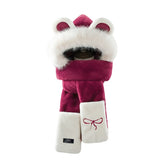 1set Cartoon Themed Plush Hat Gloves Scarf Set for Women Winter Ear Warmer Polyester Knit Cap with Toggle Closure Fashionable Thick Warm One Piece Neck Gaiter with Furry Cap