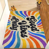 1pc "Good Vibes Only" Rainbow Door Mat Vibrant Multicolor Non Slip Entry Mat with Bold Lettering 1.02cm Thick Polyester Mat for Indoor/Outdoor Use Machine Washable & Durable Floor Mat for Front Door Kitchen Bathroom Laundry Room RV Cheerful Home