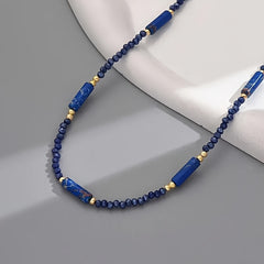 Women's Minimalist Blue Natural Stone Handmade Beaded Necklace