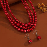 Handmade Beaded Fashion Statement Multi Layered Multicolor Faux Bohemian Ethnic Style Necklace and Earrings Set