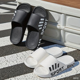 Men'S Casual EVA Slide Slippers Comfortable Thick Sole "SPORT" Print Black & White Design Perfect for Indoor Use All Season Slip On Footwear Indoor Slippers | Sporty Slippers | EVA Material