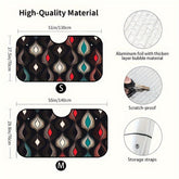 1pc Abstract Wave Floral Sun Shade for Cars Teal Red White & Black Pattern Windshield Cover with Handle & Neck Straps Fit for All Vehicles Ideal for Daily Driving Road Trips & Park Relaxation Sun Visor for Car Travel Car Accessory Stylish Sunsh