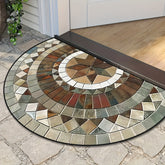 Retro Geometric Brick Pattern Semi Circular Welcome Mat