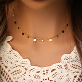 1pc Golden Tone Stainless Steel Tassel Disc Choker Necklace Vintage Inspired Hypoallergenic 18K Golden Plated Clavicle Chain for Women Perfect for Casual Attire