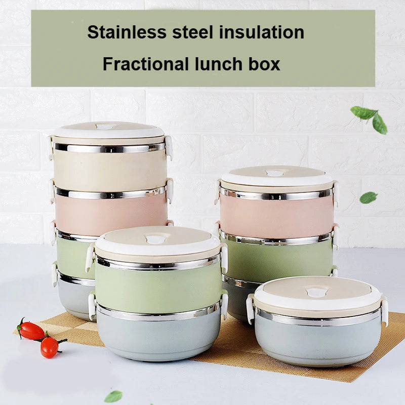 Stainless Steel Bento Gradient Color Seal Lunch Box Round Shape Portable Kids Food Container Picnic Travel For School