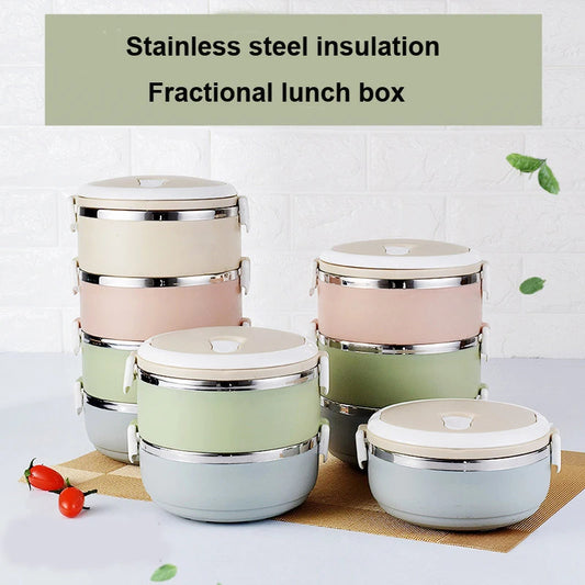 Stainless Steel Bento Gradient Color Seal Lunch Box Round Shape Portable Kids Food Container Picnic Travel For School