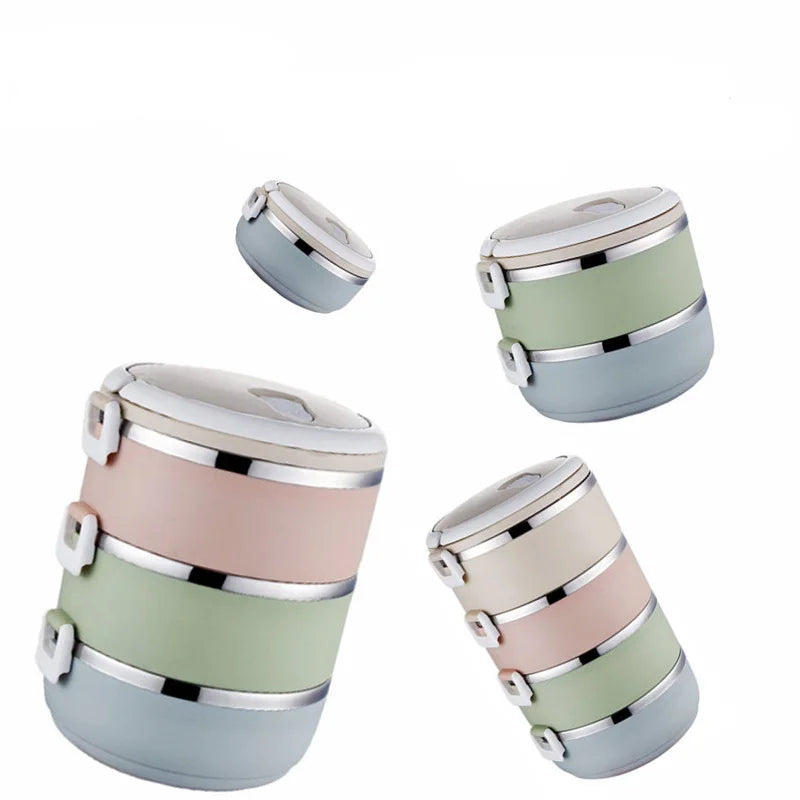 Stainless Steel Bento Gradient Color Seal Lunch Box Round Shape Portable Kids Food Container Picnic Travel For School