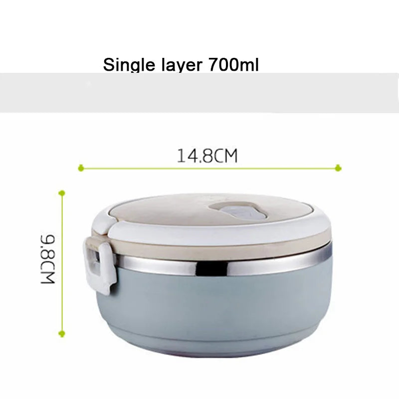 Stainless Steel Bento Gradient Color Seal Lunch Box Round Shape Portable Kids Food Container Picnic Travel For School