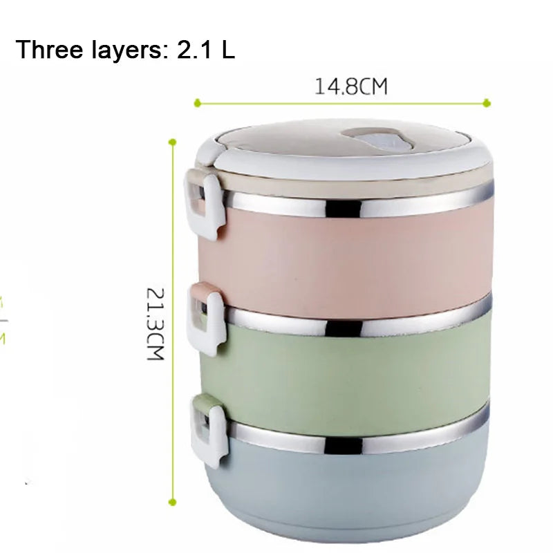 Stainless Steel Bento Gradient Color Seal Lunch Box Round Shape Portable Kids Food Container Picnic Travel For School