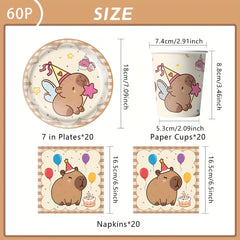 40/41/51/60pcs Capybara Party Supplies Set Disposable Tableware Paper Plates Napkins Cups Tablecloth Forks for Birthday Celebrations for Halloween Christmas Event & Party Supplies Halloween&Christmas