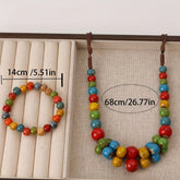 2pcs Bohemian Ceramic Bead Necklace Adjustable Vintage Style Jewelry with Multicolor Spherical Beads Brown Cord 60 70cm Long Handmade Craftsmanship Versatile For All Seasons & Daily Wear Bohemian Jewelry Elegant Accessory Durable Accessory