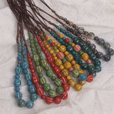 Bohemian Style Multicolor Ceramic Bead Necklace with Brown Rope 60 70cm L/Adjustable Handmade Braided Cord Fashion Dopamine Colorful Jewelry Vintage Retro for Travel & Party Casual Wear Daily Holiday Accessories Unique Gift Idea Valentine's Day Mother’