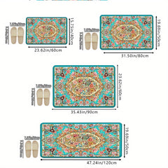 1Pc Elegant Blue Floral Doormat Soft Absorbent Non Slip