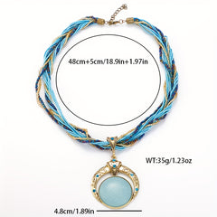 Fashion Bohemian Handwoven Necklace Ethnic Style Hollow Round Pendant Women's Sweater Chain