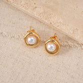 2pcs French style Women'S Jewelry | 18K Gold Plated Necklace and Earrings with Imitation Pearl Hypoallergenic Suitable for All Seasons and Casual/Formal Occasions Ideal Holiday Gift