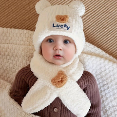 's Autumn and Winter Bear Knit Hat Unisex Warm Pullover Cap and Scarf Set