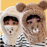 Anime Bear Plush Hat with Scarf and Mask Set Soft Double Layered for Kids Aged 3 11 Lightweight Winter Cap Perfect Christmas Gift