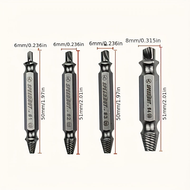 4pcs Steel Broken Speed Out Damaged Screw Extractor Drill Bit Remover Guide Set