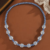 1pc Women's Necklace Elegant Long Beaded Chain with Blue and White Floral Print Pattern Recycled Wood Beads for Everyday Party Travel Jewelry Birthday Gift for Women Beaded Necklace Party Accessory Vintage Style Ethnic Aesthetic Handcrafted Ac