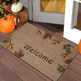 1Pc Welcome Doormat With Autumn Maple Leaf & Welcome
