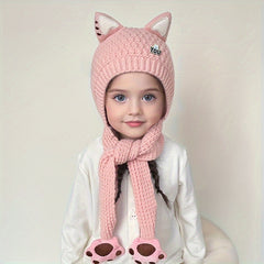 1pc Adorable Cat Ear Warm Hat for Kids Cozy Knit Hooded Cape with Paw Prints Stretch Fit Perfect for Fall/Winter Outdoor Activities Great for 8 12 Years Olds Cat Hat