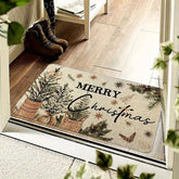 1Pc Vintage Christmas Doormat Machine Washable Polyester Festive Holiday