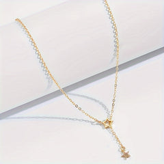 Elegant Y Necklace with Star Pendant Golden Tone Iron Perfect for Daily Wear & Special Occasions Ideal Birthday or Holiday Gift