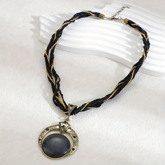 Fashion Bohemian Handwoven Necklace Ethnic Style Hollow Round Pendant Women's Sweater Chain